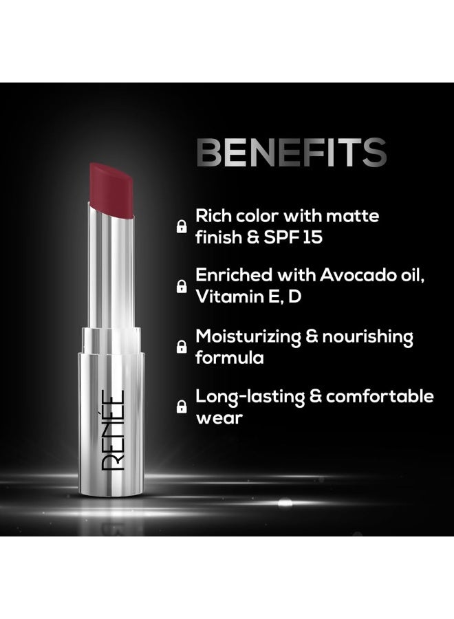 RENEE Matte Lock Lipstick- Folk, Moisturizing, Long Lasting & Weightless Formula, Intense Color Pay Off with Ultra-Matte Finish, Enriched with Avocado oil, Vitamin E, D & Beta-Carotene, 3.5 Gm - Image 2